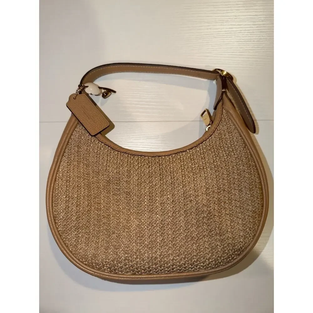 NWT B1-012 Coach CDX20 Straw Emily Shoulder BagWithCharmsCrossbodyStrawGoldToast